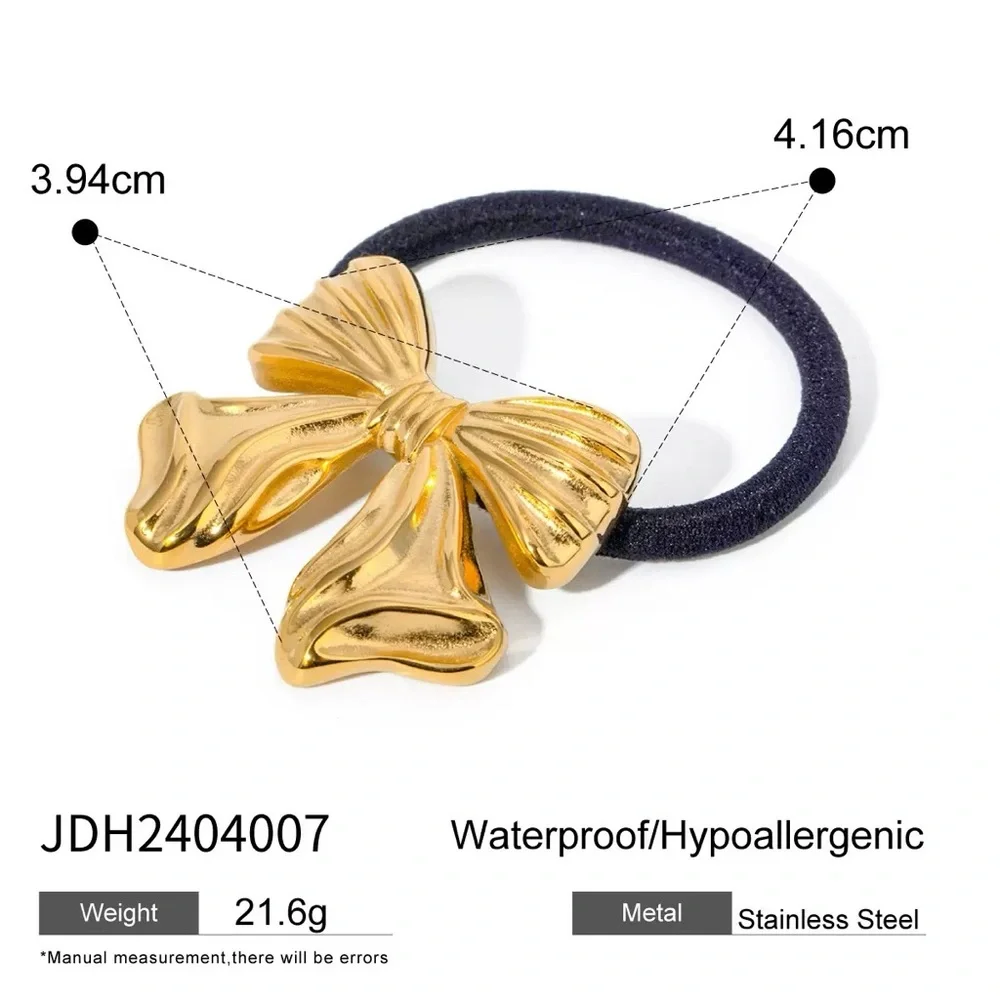 18K Gold Plated Stainless Steel Sculptural Bow Ponytail Cuff Hair Tie